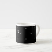 Tasse Expresso Doodle Hearts Motif Noir Rouge Monogramme initial (Devant droit)