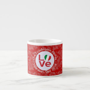 Tasse Expresso Drapeau Italien Rouge Lettre LOVE Blanche sur Roug