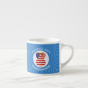 Tasse Expresso Drapeau personnalisé de Hanukkah USA Cheveux Rouge