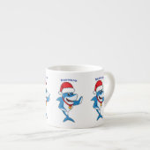 Tasse Expresso Drôle dessin animé de requin de Noël (Devant droit)