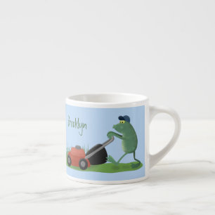 Tasse Expresso Drôle grenouille verte tondre la pelouse dessin