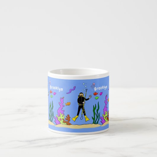 Tasse Expresso Drôle plongeur et poisson mer créatures dessin ani (Devant)