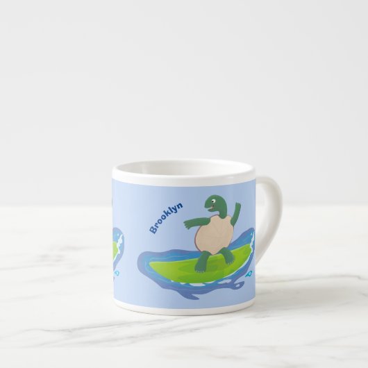 Tasse Expresso Drôle tortue vague de surf dessin animé (Devant droit)