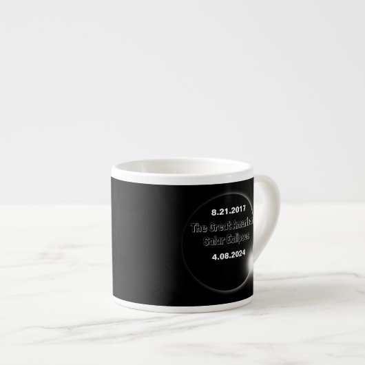 Tasse Expresso Éclipse solaire double date 2024 et 2017 (Devant droit)