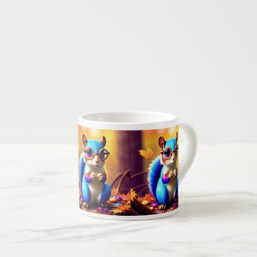 Tasse Expresso Écureuil bleu mignon avec lunettes (Devant droit)