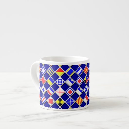 Tasse Expresso Effet 3D À damiers Nautique Drapeaux Motif (Devant gauche)