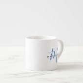Tasse Expresso Élégant Monogramme moderne bleu blanc (Devant droit)