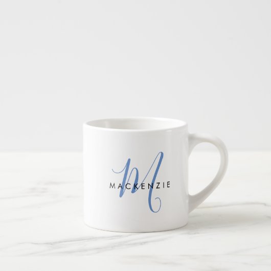 Tasse Expresso Élégant Monogramme moderne bleu blanc (Droite)