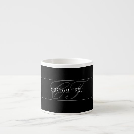 Tasse Expresso Élégant Script Monogramme modifiable noir gris bla (Devant)