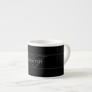 Tasse Expresso Élégant Script Monogramme modifiable noir gris bla