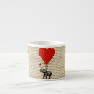 Tasse Expresso Éléphant et ballons en forme de coeur