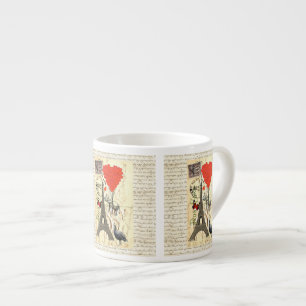 Tasse Expresso Éléphant vintage et ballons rouges de coeur