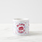 Tasse Expresso Embrasse-Moi ! Lèvres Rouges Avec Coeurs (Devant)