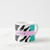 Tasse Expresso Empreinte de léopard, Zebra Print, Bleu, Votre nom (Devant droit)