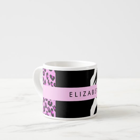 Tasse Expresso Empreinte de léopard, Zebra Print, Rose, Votre nom (Devant gauche)