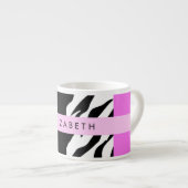 Tasse Expresso Empreinte de léopard, Zebra Print, Rose, Votre nom (Devant droit)