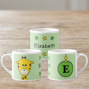 Tasse Expresso Enfants girafe mignon nom initiale vert