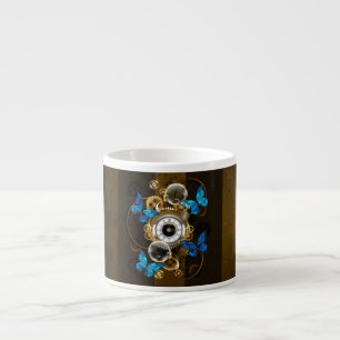 Tasse Expresso Engrenages Steampunk et papillons bleus