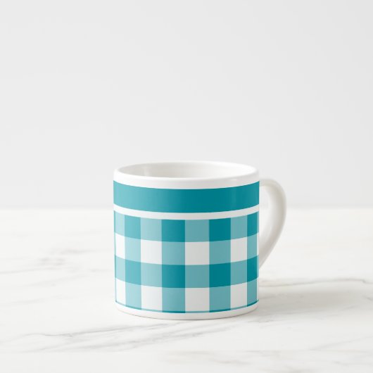 Tasse Expresso Espresso Mug, Turquoise et blanc Check En vichy (Devant droit)