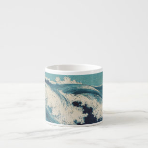 Tasse Expresso Estampe antique japonaise sur bois Vagues bleues d