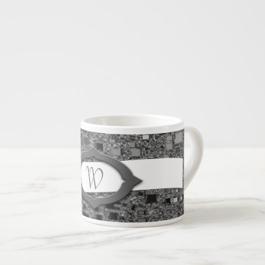Tasse Expresso Faux Chrome Mini Box Design & Monogramme (Devant droit)