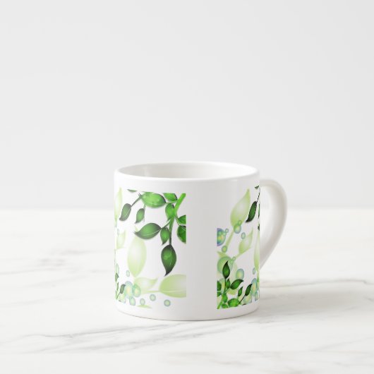 Tasse Expresso Feuilles de jardin frais sur blanc (Devant droit)