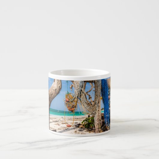 Tasse Expresso Filets de pêche séchant sur la plage (Devant)