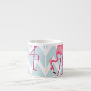 Tasse Expresso Flamants roses gris clair : Vintage tropical.
