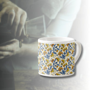 Tasse Expresso Fleur Bleue Feuillue de Style Folk Orange Jaune Vi