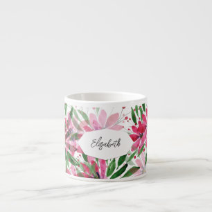 Tasse Expresso Fleur de Floral Rose Aquarelle