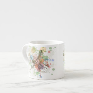 Tasse Expresso Fleur de ketmie et arrière - plan d'aquarelle