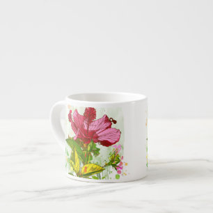 Tasse Expresso Fleur de ketmie - peinture d'aquarelle