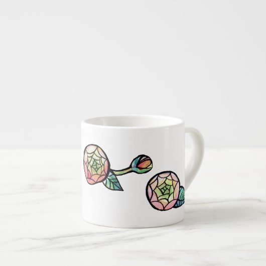 Tasse Expresso Fleur Ranunculus Illustration Fleurs roses mignonn (Devant droit)