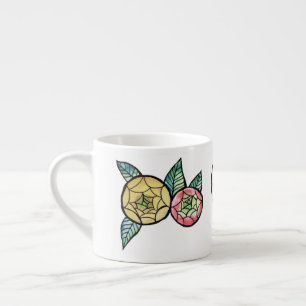 Tasse Expresso Fleur Ranunculus Illustration Fleurs roses mignonn