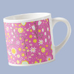 Tasse Expresso Fleur sauvage végétal rose moderne Keepsaké floral<br><div class="desc">Motif de fleurs botaniques modernes,  jaunes,  vertes et blanches sur un arrière - plan rose chaud pour un été frais et aéré.</div>