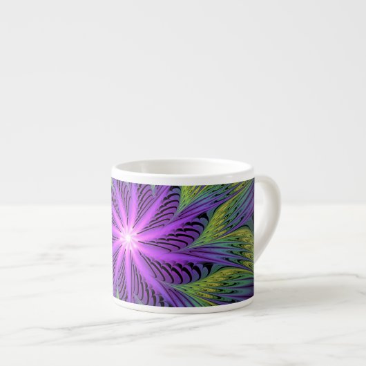 Tasse Expresso Fleur verte violette Art fractal abstrait moderne (Devant droit)
