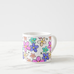Tasse Expresso fleurs arc-en-ciel colorées lumineuses abeilles bo