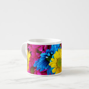Tasse Expresso Fleurs colorées, marguerites - Rose Jaune Bleu