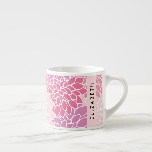 Tasse Expresso Fleurs Dahlia Roses, Motif De Fleurs, Votre Nom (Droite)