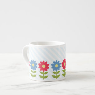 Tasse Expresso Fleurs de printemps rouges et bleues