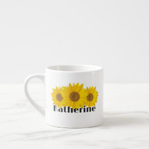 Tasse Expresso Fleurs de soleil jaunes Nom personnalisé Floral