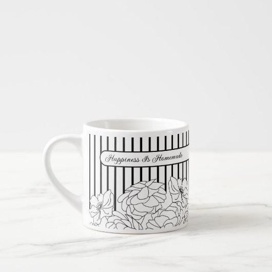 Tasse Expresso Fleurs noires et blanches à rayures (Gauche)