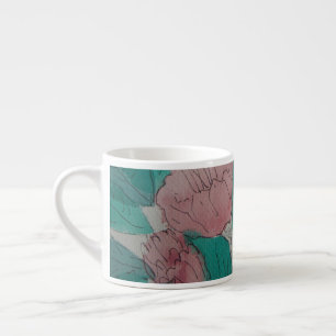 Tasse Expresso fleurs roses et feuilles contemporaines