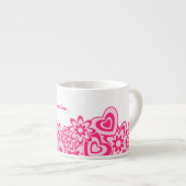 Tasse Expresso Fleurs roses mignonnes et coeurs avec un nom (Devant droit)