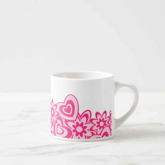 Tasse Expresso Fleurs roses mignonnes et coeurs avec un nom (Droite)