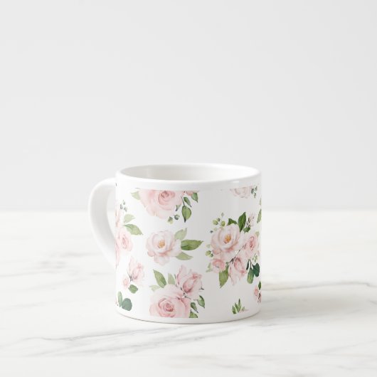 Tasse Expresso Fleurs roses, Roses roses, Fleurs Aquarelles (Devant gauche)