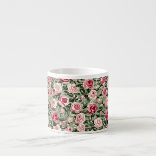 Tasse Expresso Fleurs roses rouges et vertes Roses Floral  (Devant)