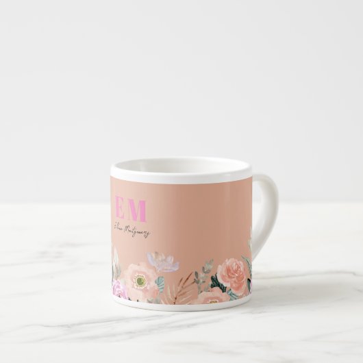 Tasse Expresso Floral rose monogramme (Devant droit)