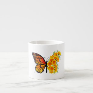 Tasse Expresso Flower Butterfly with Yellow California Poppy