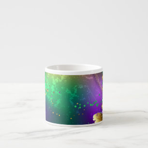 Tasse Expresso Fond iridescent de mardi gras avec des perles